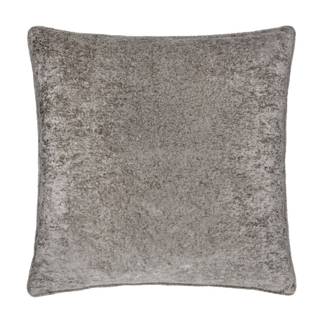 Lustre Velvet Plain Polyester Cushion in pewter grey, square with piped edges and a crushed velvet finish, shown against a plain white background.