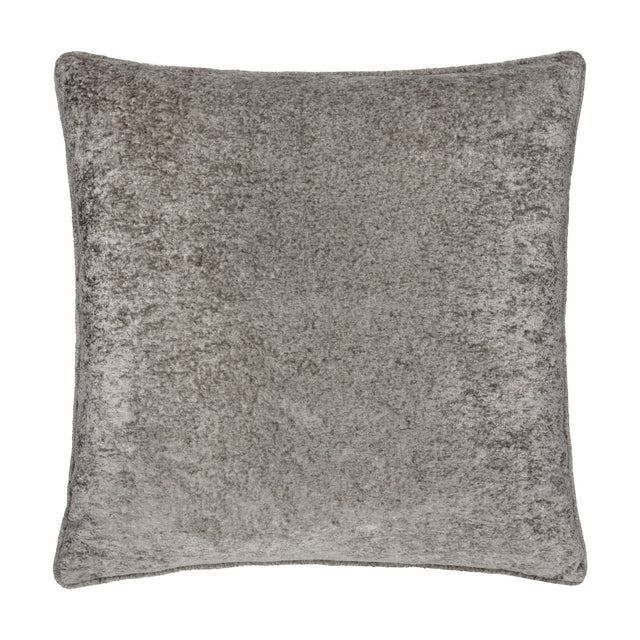 Lustre Velvet Plain Polyester Cushion in pewter grey, square with piped edges and a crushed velvet finish, shown against a plain white background.