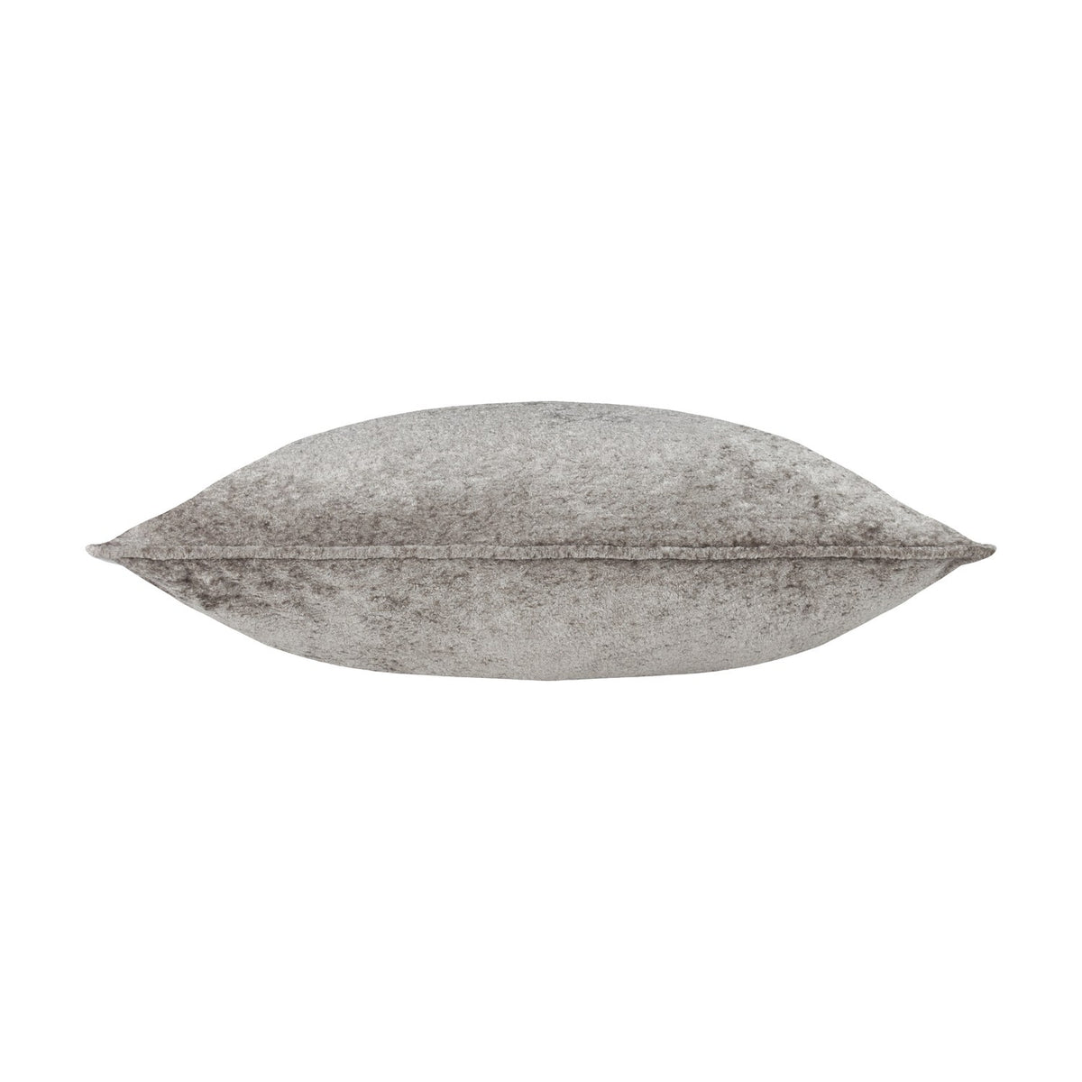 Lustre Velvet Plain Polyester Cushion in pewter, shown side-on with a crushed velvet texture and piped edge, on a plain white background.