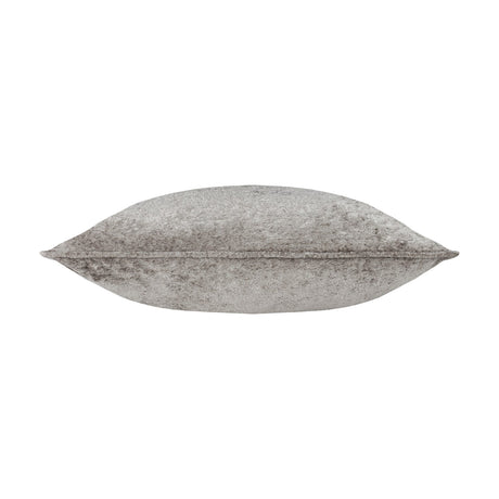 Lustre Velvet Plain Polyester Cushion in pewter, shown side-on with a crushed velvet texture and piped edge, on a plain white background.