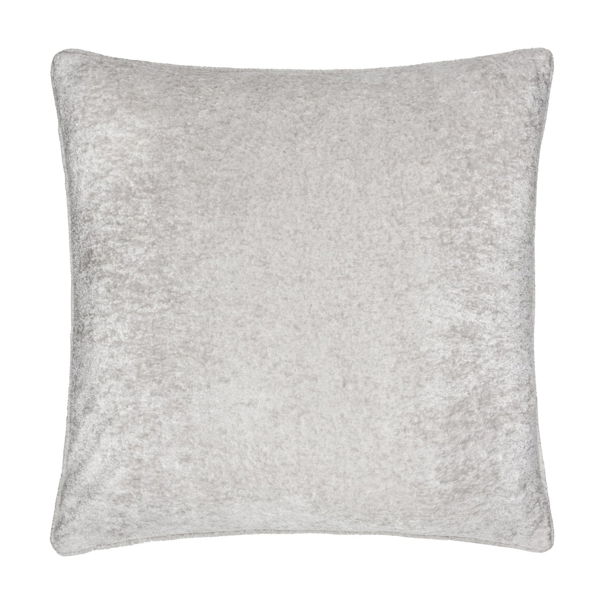 Lustre Velvet Plain Polyester Cushion in Silver, a square crushed velvet cushion with a light-catching sheen, shown against a plain white background.