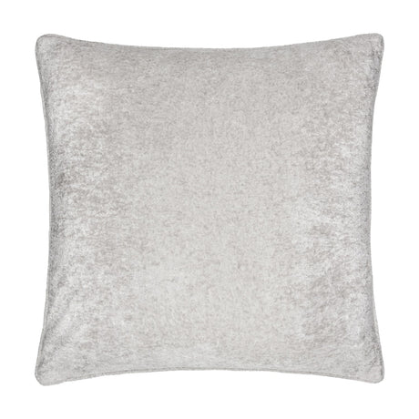 Lustre Velvet Plain Polyester Cushion in Silver, a square crushed velvet cushion with a light-catching sheen, shown against a plain white background.