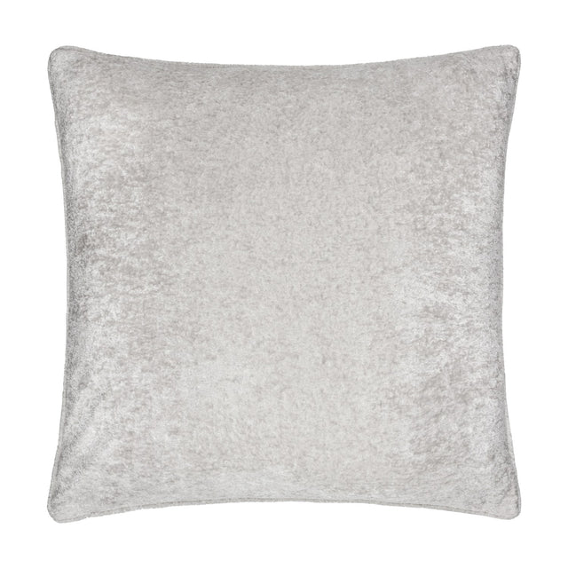 Lustre Velvet Plain Polyester Cushion in Silver, a square crushed velvet cushion with a light-catching sheen, shown against a plain white background.