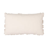 Rectangular bolster cushion, Maeve Animal Cotton Cushion in Natural, plain woven cotton reverse side shown in beige, on a white background.
