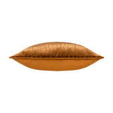 Malans Geometric Velvet Cushion in bronze, shown side-on to reveal its plump square shape with cut-velvet crackled pattern on the front and plain velvet reverse, on a white background.