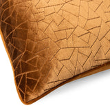 Close-up of the Malans Geometric Velvet Cushion in bronze, showing cut-velvet fabric with a crackled geometric pattern in two-tone brown against a white background.