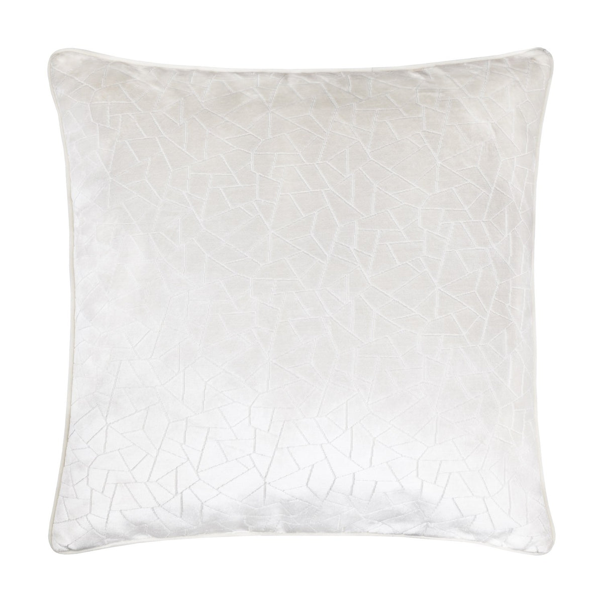 Malans Geometric Velvet Cushion in milk cream, square with piped edges and a crackled-glass faceted texture, shown on a plain white background.