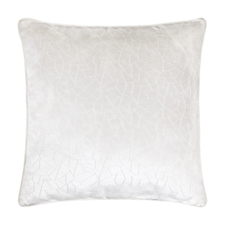 Malans Geometric Velvet Cushion in milk cream, square with piped edges and a crackled-glass faceted texture, shown on a plain white background.
