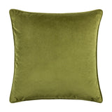 Malans Geometric Velvet Cushion in olive, 45 x 45cm square with piped edge trim, shown here plain reverse side in solid olive velvet against a white background.