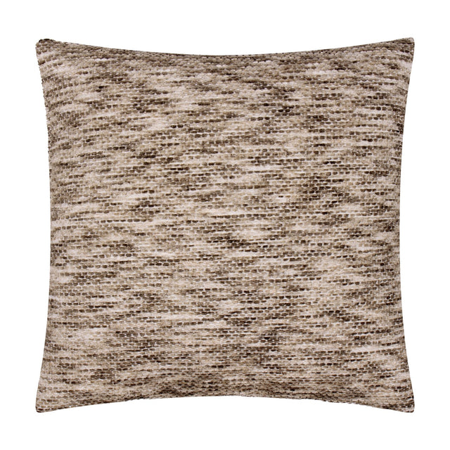 Malvern Jacquard Chenille Cushion in Cedar, a 45 x 45cm square cushion with a mottled brown, stone and cream woven texture, shown on a plain white background.