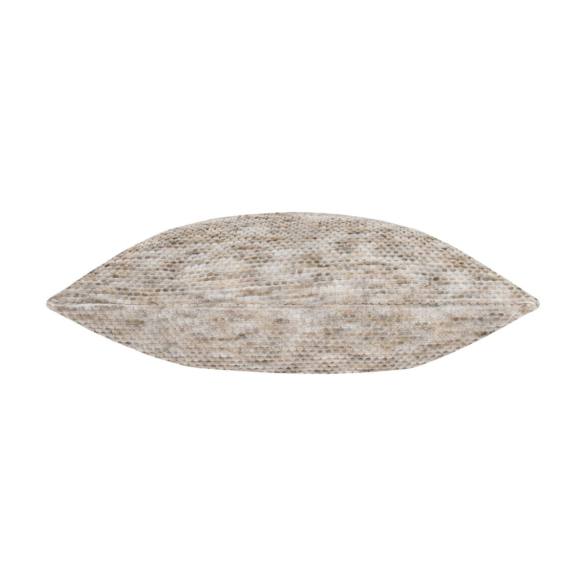 Malvern Jacquard Chenille Cushion in Griege, shown edge-on with textured woven fabric in mottled beige-grey tones, on a plain white background.
