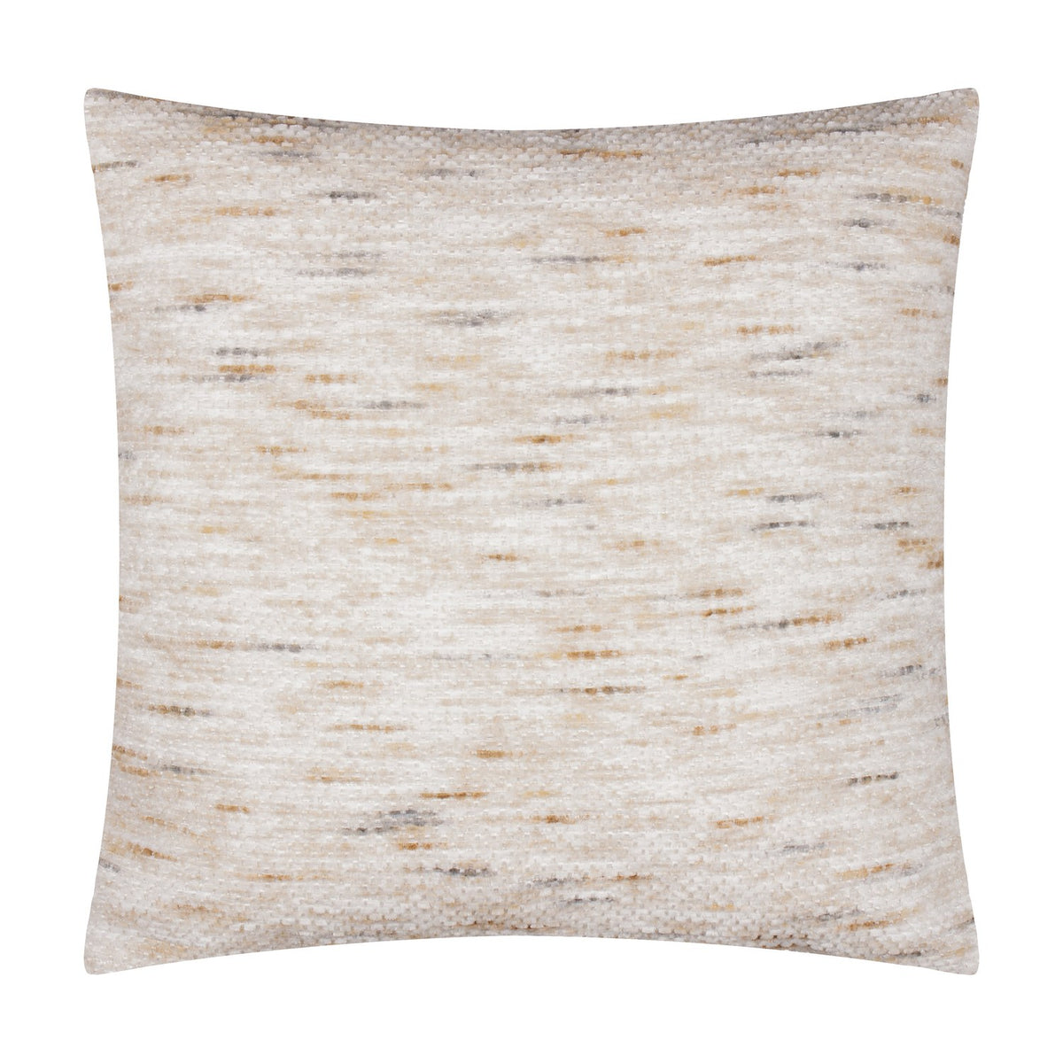 Malvern Jacquard Chenille Cushion in natural, a 45 x 45cm square cushion with a soft raised chenille pile in cream, sand and gold horizontal streaks, shown on a white background.