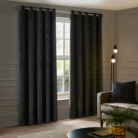 Manhattan Velvet Fully Lined Eyelet Curtains - Charcoal