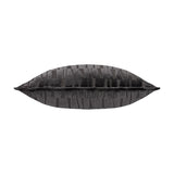 Manhattan Geometric Velvet Cushion in charcoal, shown lengthwise with a raised bar pattern in cut velvet pile, plain white background.