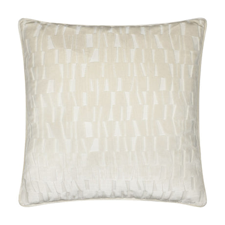 Manhattan Geometric Velvet Cushion in ivory, a square cut-velvet cushion with an irregular angled-block pattern and piped edges, shown against a plain white background.