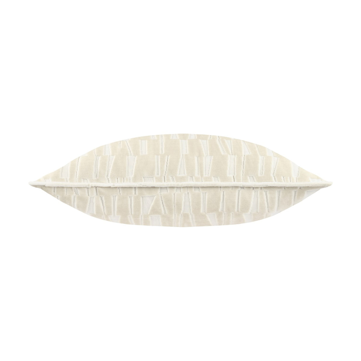 Manhattan Geometric Velvet Cushion in ivory, shown lengthwise with a cut-velvet brickwork pattern, on a plain white background.