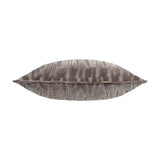 Manhattan Geometric Velvet Cushion in mink, shown lengthways with cut-velvet staggered block pattern and plush textured pile, on a plain white background.