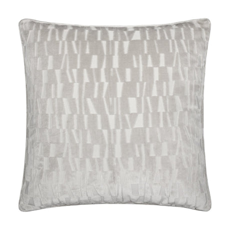 Manhattan Geometric Velvet Cushion in silver, square 50x50cm, with a cut-velvet geometric pattern of raised blocks and bars, shown against a plain white background.
