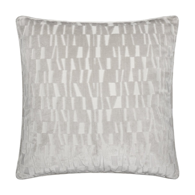 Manhattan Geometric Velvet Cushion in silver, square 50x50cm, with a cut-velvet geometric pattern of raised blocks and bars, shown against a plain white background.