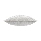 Side profile view of the Manhattan Geometric Velvet Cushion in silver, showing its piped edge and cut-velvet textured pattern, on a plain white background.