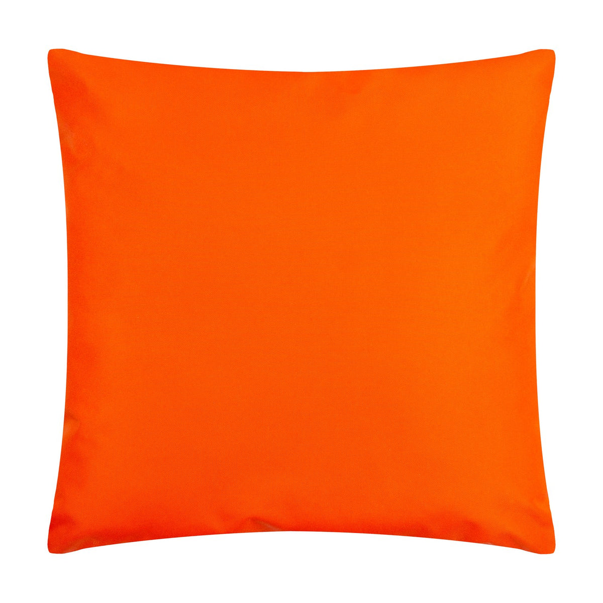 Square polyester cushion in solid bright orange with a plain piped edge, shown against a white background, back view of the Margarita Abstract Polyester Cushion.