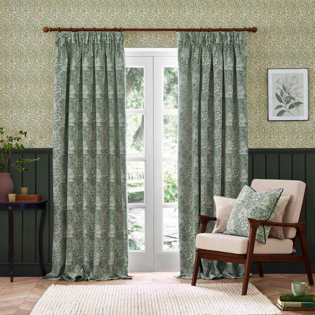 Marigold Jacquard Polyester Pencil Pleat Curtains - Leaf Green