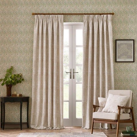 Marigold Jacquard Polyester Pencil Pleat Curtains - Stone