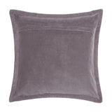 Mayura Animal Velvet Cushion in Lavender, square velvet cushion shown reverse side with plain mauve fabric and concealed zip closure, on a white background.