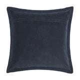 Reverse view of the Mayura Animal Velvet Cushion in midnight blue, showing a plain velvet back panel with a concealed zip closure, on a white background.