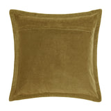 Reverse view of the Mayura square velvet cushion in mustard-gold, showing the plain textured back panel with a concealed zip closure, on a white background.