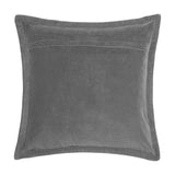 Reverse view of the Mayura Animal Velvet Cushion in steel grey, showing the plain velvet back panel with a concealed zip closure and flanged edge, shown on a white background.