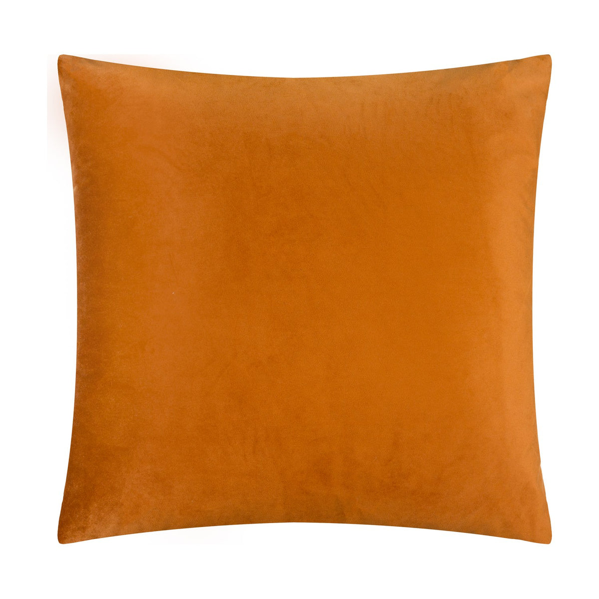 Square velvet cushion in solid ginger orange with a plain textured surface, shown against a white background.