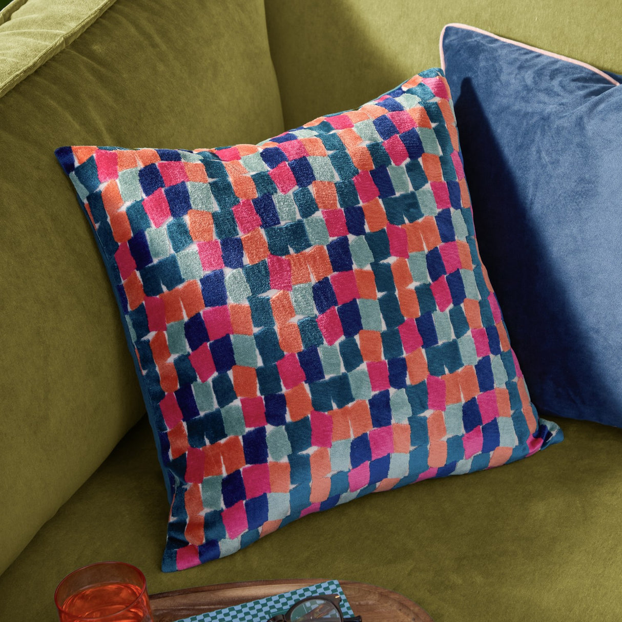 Metro Blocks Jacquard Velvet Cushion - Multi