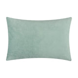 Metro Diamond Jacquard Velvet Cushion in green, shown reverse side with plain smooth sage velvet fabric, rectangular shape, against a plain white background.