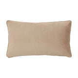 Rectangular bolster cushion in plain beige chenille fabric with piped edging, shown from the reverse side against a white background.