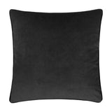 Square 43x43cm chenille cushion in solid black with matching piped edge trim, shown plain-backed against a white background.