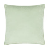Square sage green velvet-style chenille cushion with piped edge trim, shown plain-backed against a white background, 43 x 43cm.