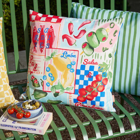 Mediterranean Picnic Abstract Polyester Cushion - Multi