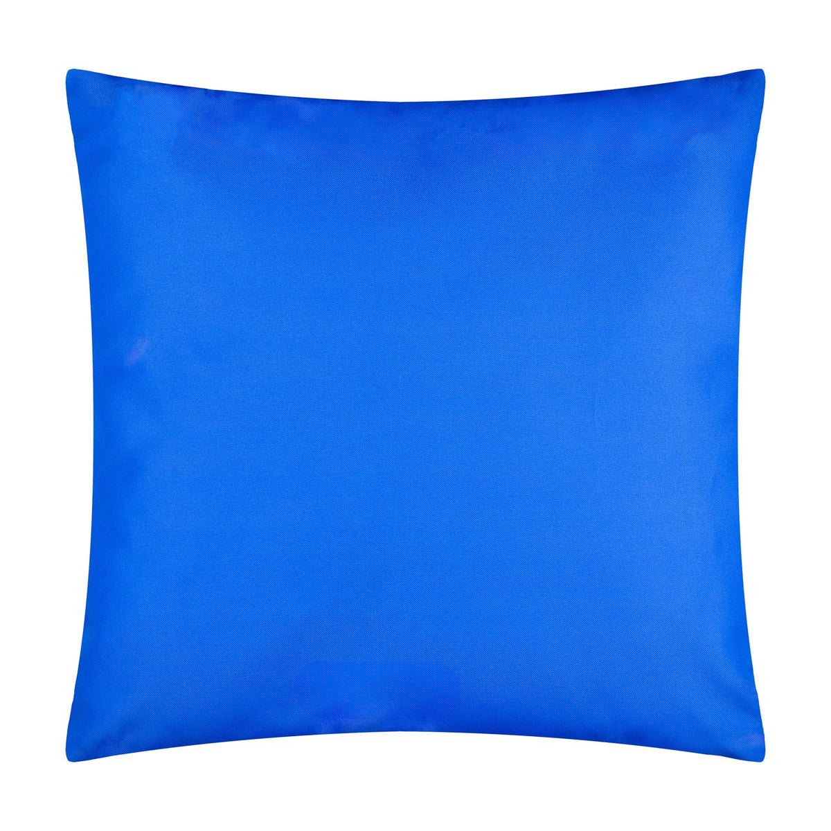 Square blue polyester outdoor cushion, plain solid-colour side shown, 45x45cm, from the Mediterranean Picnic Abstract cushion, on a white background.