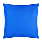 Square blue polyester outdoor cushion, plain solid-colour side shown, 45x45cm, from the Mediterranean Picnic Abstract cushion, on a white background.
