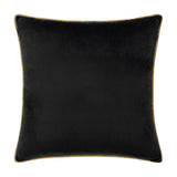 Meridian Plain Velvet Cushion in black with contrasting gold piped border, square shape, shown on a plain white background.