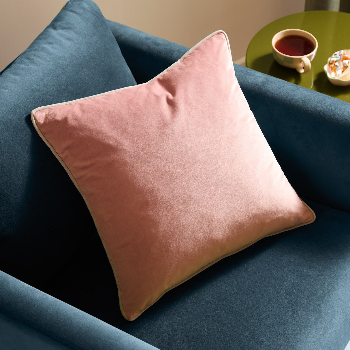 Meridian Plain Velvet Cushion - Blush/Grey