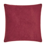 Meridian Plain Velvet Cushion in deep burgundy with contrasting slipper pink piped trim, square shape, shown on a plain white background.