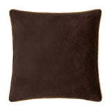 Meridian Plain Velvet Cushion in chocolate brown polyester velvet with contrasting caramel piped trim around the edge, shown on a plain white background.