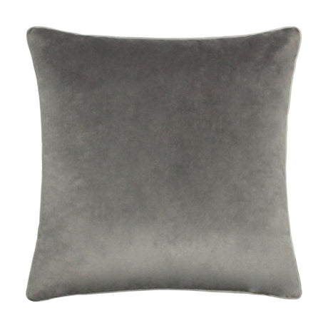 Meridian Plain Velvet Cushion in charcoal grey with contrasting dove silver piped edge, square velvet-feel design on a plain white background.