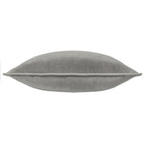 Meridian Plain Velvet Cushion in charcoal grey with dove silver piped edge trim, shown side-on against a plain white background.
