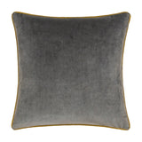 Meridian Plain Velvet Cushion in charcoal grey with contrasting moss green piped edging, square velvet-feel design shown on a plain white background.