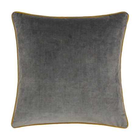 Meridian Plain Velvet Cushion in charcoal grey with contrasting moss green piped edging, square velvet-feel design shown on a plain white background.