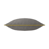 Meridian Plain Velvet Cushion in charcoal grey with a moss green piped edge trim, shown side-on against a plain white background.