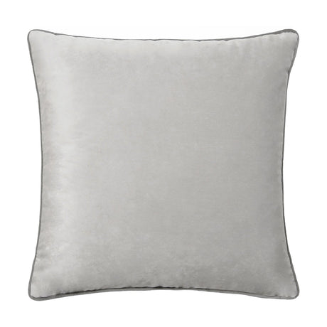 Meridian Plain Velvet Cushion in dove grey with contrasting charcoal piped edging, square shape, shown on a plain white background.